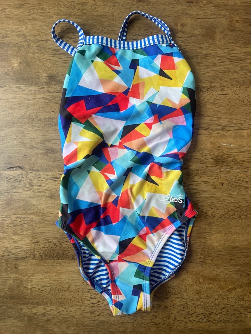 Dolfin Girls Blue Multicolor Geometric One-Piece Swim